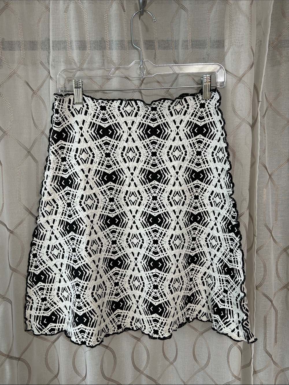 Black & White Crochet A-Line Skirt - Elegant Geometric Lace